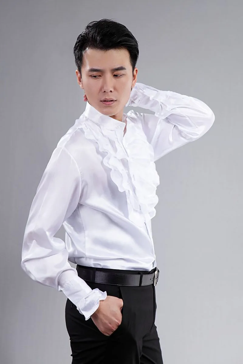 white shirt with ruffle collar