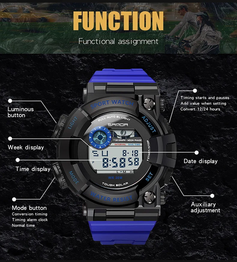 Sanda Оптовая Продажа Часы мужские электронные часы светящиеся Корейская версия простой личности тренд студентов цифровые спортивные воды