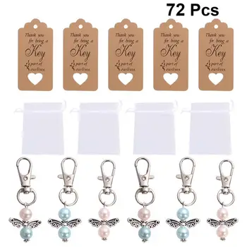 

72pcs Creative Keychains Set Wedding Party Mesh Storage Pouch Key Rings Angel Wing Pendant Hanging Tag Cards Key Holder Gift
