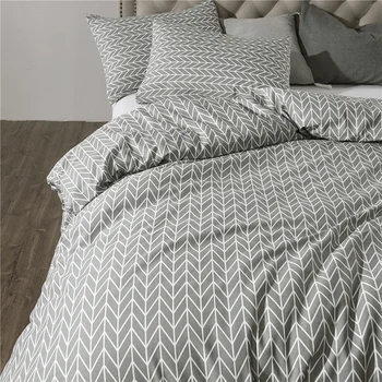 

3 Piece Bedding Set Geometric Pattern Cotton Quilt Cover Pillowcase Stripe Print Bedroom Room Hotel Decoration
