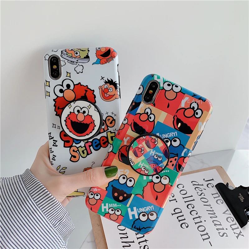 

Cartoon Cute Sesame Street Cookies Elmo Flexible Stand Holder Case For iPhone X XS MAX XR 6 6S 7 8 Plus Soft Silicon Cover Coque