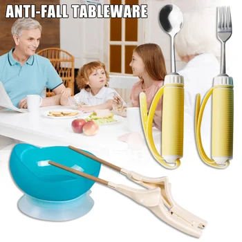 

Hemiplegia Elderly Disabled Tableware Eat Food Fork Spoon Anti-shake Anti-splash Tool BJStore