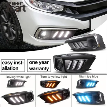

Tcart LED DRL for Honda Civic 2019 2020 car accessories Daytime Running Light Fog Lamp with Dynamic Yellow Turn Signal Lamp