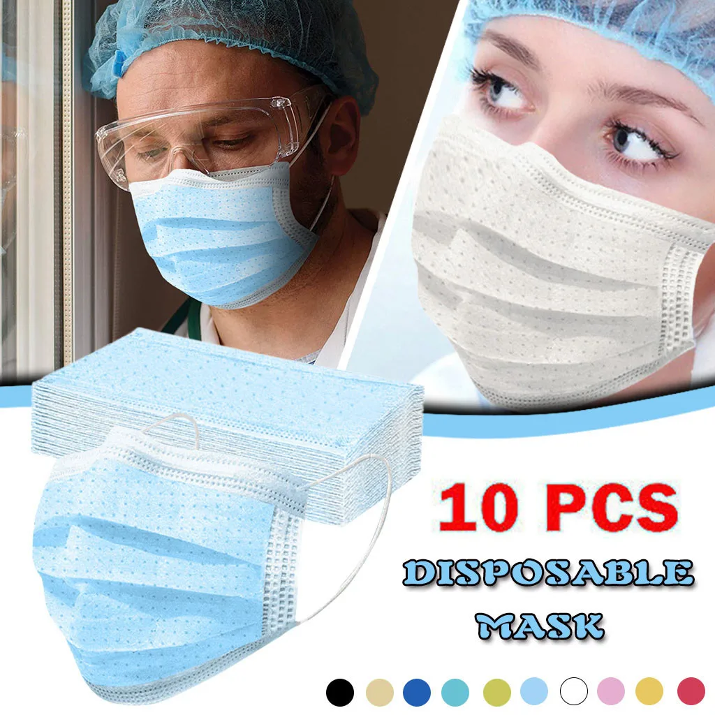 

2021 10pcs New Face Mask Adult's Three-Layer Protective Dust-Proof Cartoon Solid Disposable Mask mascarilas reutilizables