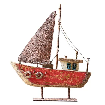 

Vintage Wooden+Iron Sailing Boat Figurines Miniature Model Boat Ornaments Home Decoration Accessories Office Desktop Display