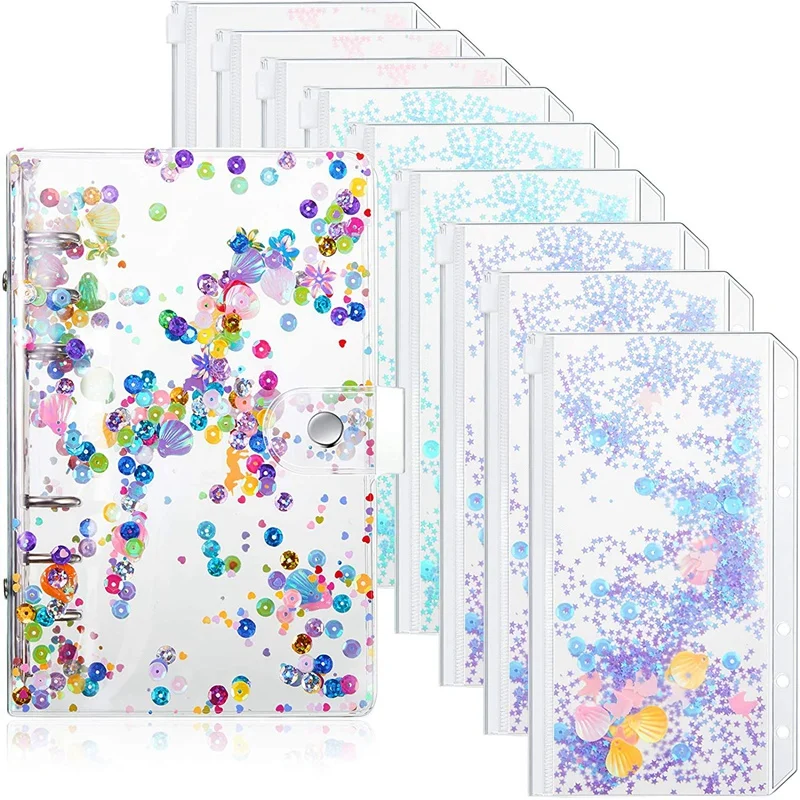 

10 Pieces of A6 Binder Pockets with Notebook Binder Sleeves Including Pockets Flash Budget Binder for School Office