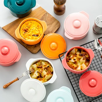 

Ceramic Baking Bowl with Lids Soup Pot Crock Pot Steamed Egg Bowl Children Baby Breakfast Bowl Stew Pot Mircowave Oven