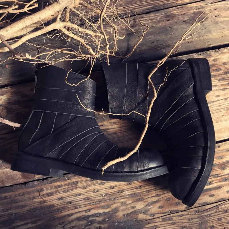 Harajuku/мужские ботинки до середины икры из натуральной кожи в стиле панк; дизайнерские ботинки с круглым носком на молнии сзади; ботинки, увеличивающие рост