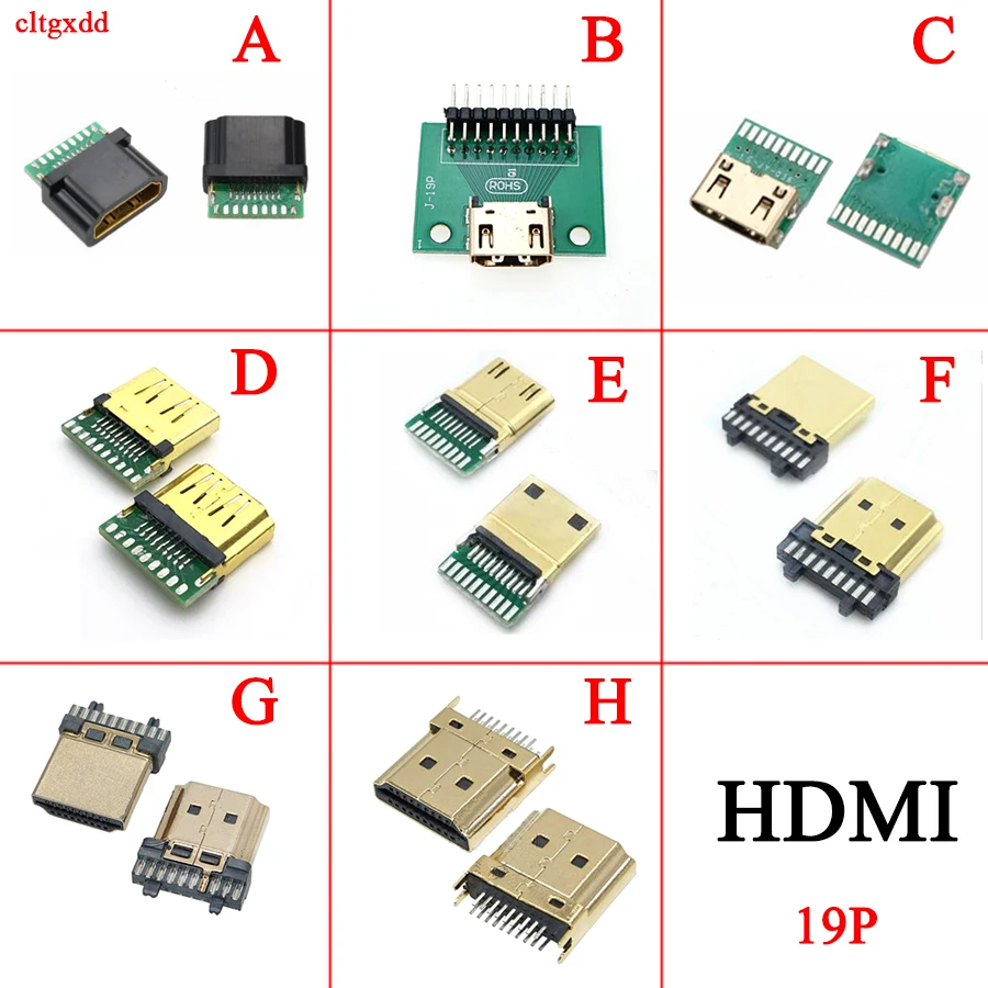 1X HDMI 19Pin Female Male Plug Connector Gold-plating HDMI Test Socket Jack HDMI repair replacement Soldering PCB board DIY part afbeelding