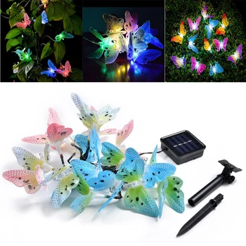 

12 LEDs Solar Power Butterfly Lights Garden Outdoor Lights Multi-color Fiber Optic Decorative Lights for Garden Wedding Tree
