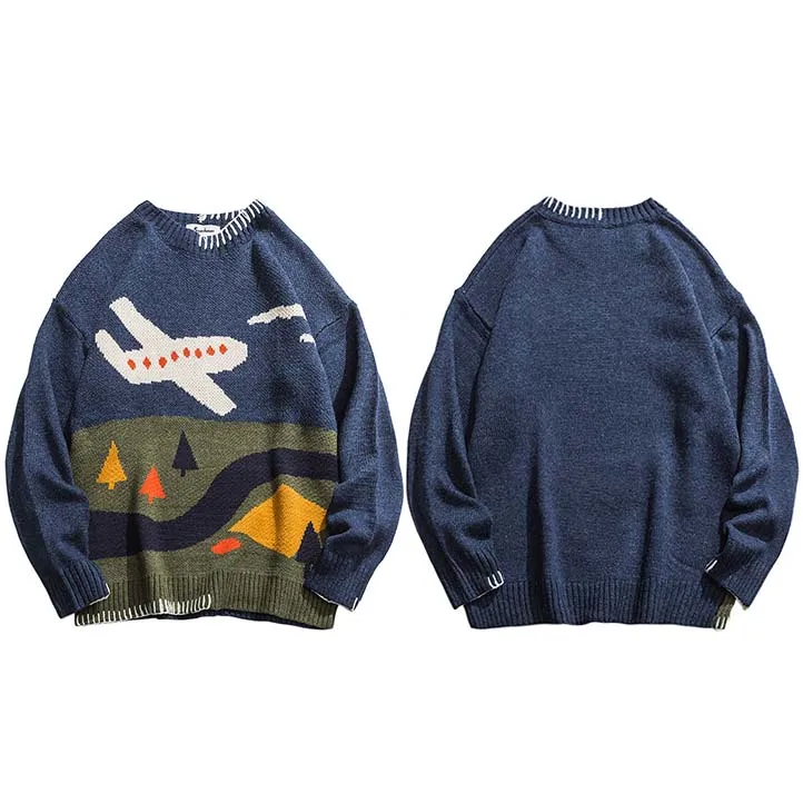 B508951 Blue Harajuku вязаный полосатый свитер, Детские краски, Мужской пуловер в стиле хип-хоп, свитер, уличная одежда в стиле ретро, модный осенний хлопковый свитер - Цвет: B508951 Blue