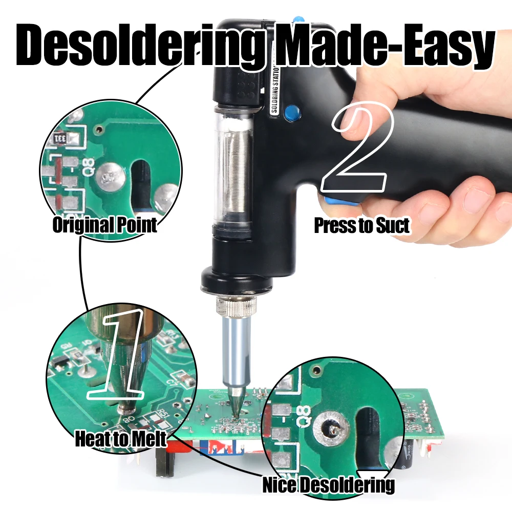 WEP 948 desoldering station electric desoldering gun 90W suction vacuum solder sucker gun with automatic shut down sleep mode