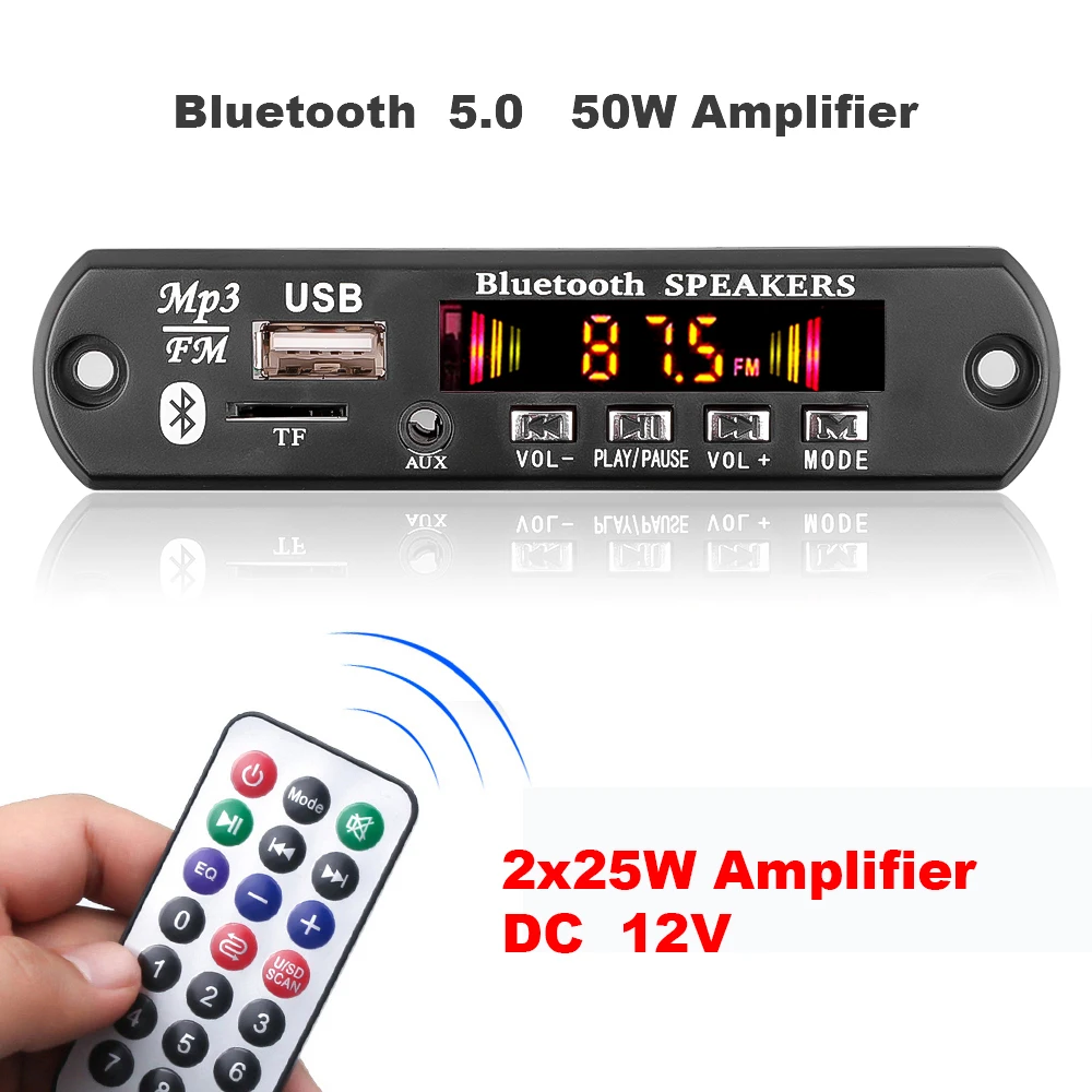 50W POWER AMP Auto Bluetooth HiFi Bass Stereo Digitalverstärker USB TF MP3 FM 