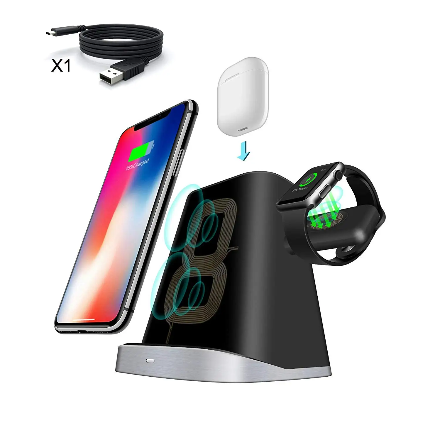 

3 in 1 Wireless Charging Station/Dock. Adjustable Wireless Charger. Compatible with iPhone