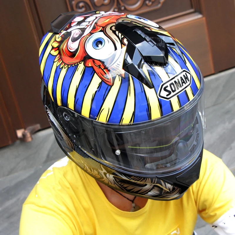 Полный мотоциклетный шлем фараона с мультяшным принтом Casco Moto Mujer Man Capacete Racing Шлем Шлемы с bluetooth-подключением двойной козырек