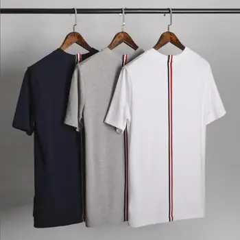 

2020 Fashion TB THOM Brand O-Neck Collar Patchwork Short-sleeved T-shirt Men Women Cotton Couple Summer Clothing