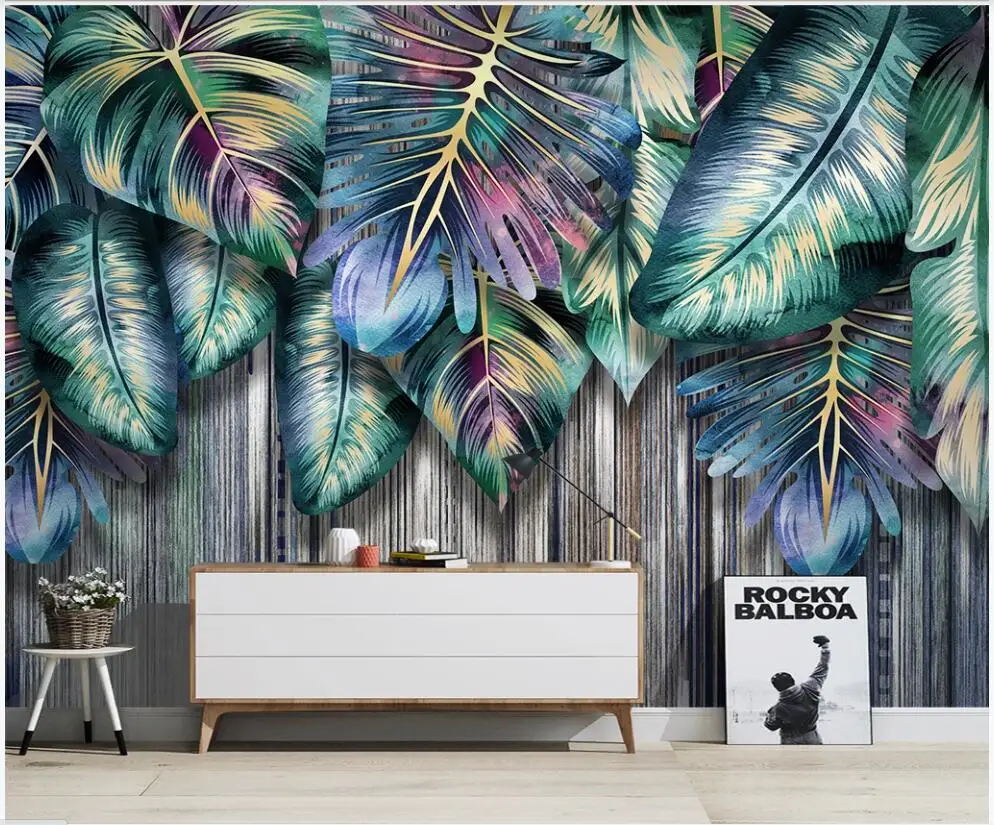 

3d wall murals wallpaper for living room on the wall Tropical plant leaves home decor photo Wallpaper rolls in the room