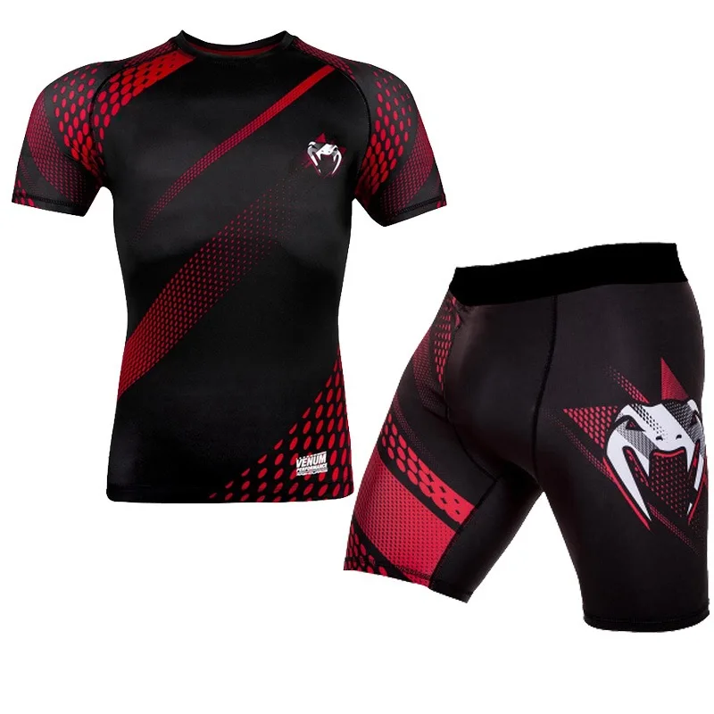T shirtMMA Трусы трикотажные спортивные шорты с коротким рукавом с принтом боксерские ММА шорты мужские шорты кикбоксинг, муай-тай боксео grappling thai - Цвет: 1