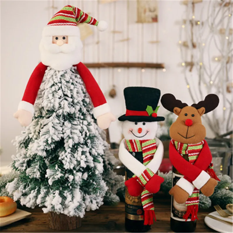 

Christmas Decorations Cartoon Holder Bottle Set Doll Tree Top Set Red Wine Cover Christmas Tree Decoration