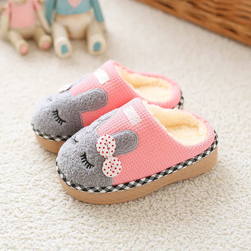 Children Indoor Slippers Warm Plush Cartoon Style Boys Girls Winter Home Floor Shoes Slip On Soft Kids Bedroom Slides SH080403