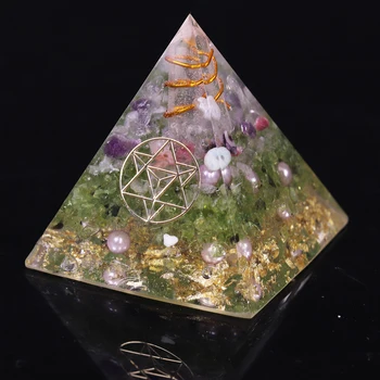 

Natural Olivine Orgone Pyramid Energy Yoga Symbol Chakra Balancing Stone Reiki Healing Crystal Resin Lucky Gift