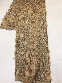 

French African Lace Fabric Guipure Sequined Beaded Cotton Cord Tulle Nigerian Tissu Mesh India Lace For Wedding Dress gold FFP11