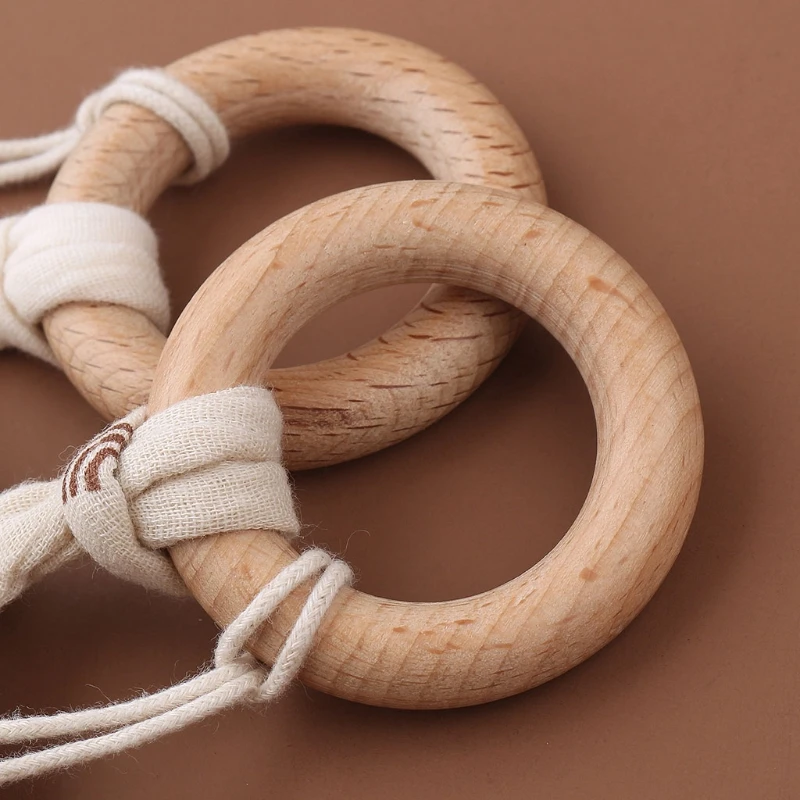 BPA Free Baby Wooden Teether Cotton Leaf Shape Wooden Ring Teether