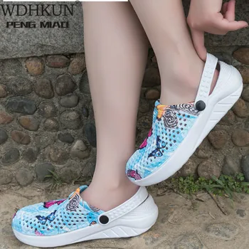 

Women Clogs Jelly Sandals Home Non-slip Summer Hole Shoes Female Flat Slippers Plastic Female Girls Waterproof EVA Garden Shoes