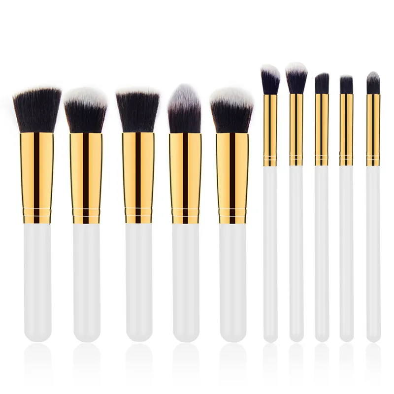 Gold and white 10 шт, Профессиональная Кисть для макияжа Кабуки, основа для Румяна для лица, кисть для пудры, Кисть для макияжа, CJing - Handle Color: Gold and white
