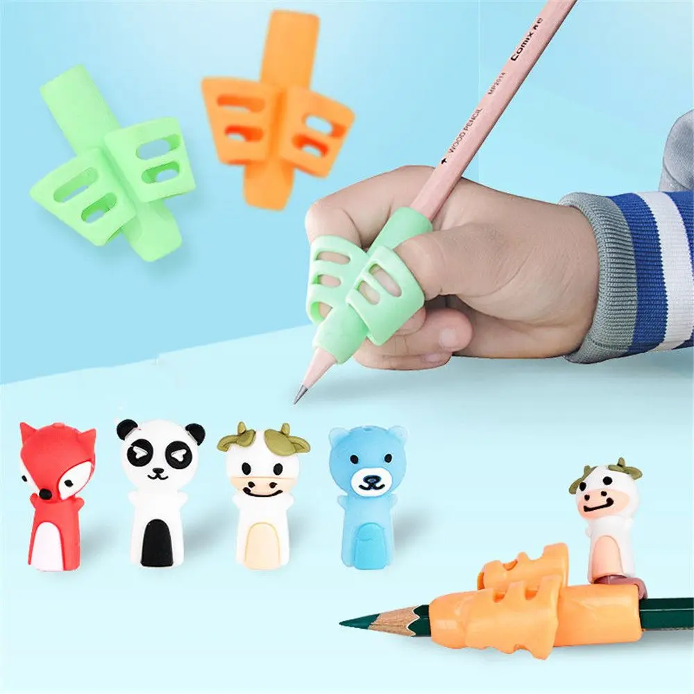 

5pcs/set Children Pencil Tools Holder Cartoon Silicone Pen Grip Beginner Writing Aid Two Finger Posture Correction Tool Supplies