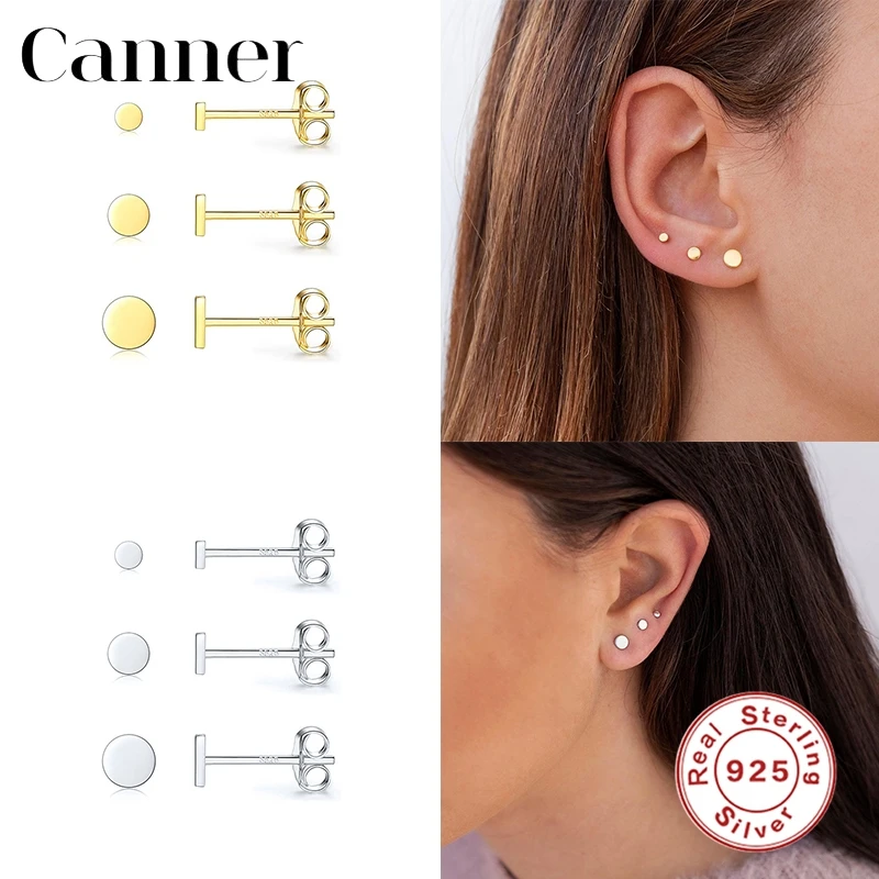 

Canner Classic 1Set 2/3/4mm 925 Sterling Silver Stud Earrings Fashionable Korean Round Gold Earrings Piercing Fine Jewelry W4