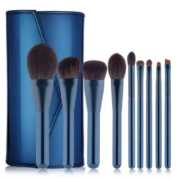 

9PCS Cosmetic Tool Makeup Brush Set Artificial Horse Hair Wood Handle Make Up Brushes