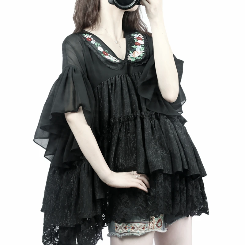 women-summer-mori-girl-style-sweet-embroidery-floral-lace-patchwork-chiffon-shirts-korean-casual-oversized-black-blouses