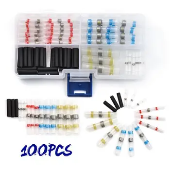 

100Pcs Waterproof Solder crimp connector Seal Heat Shrink Butt Connectors Heat Shrink Tube Connector with box lug terminals