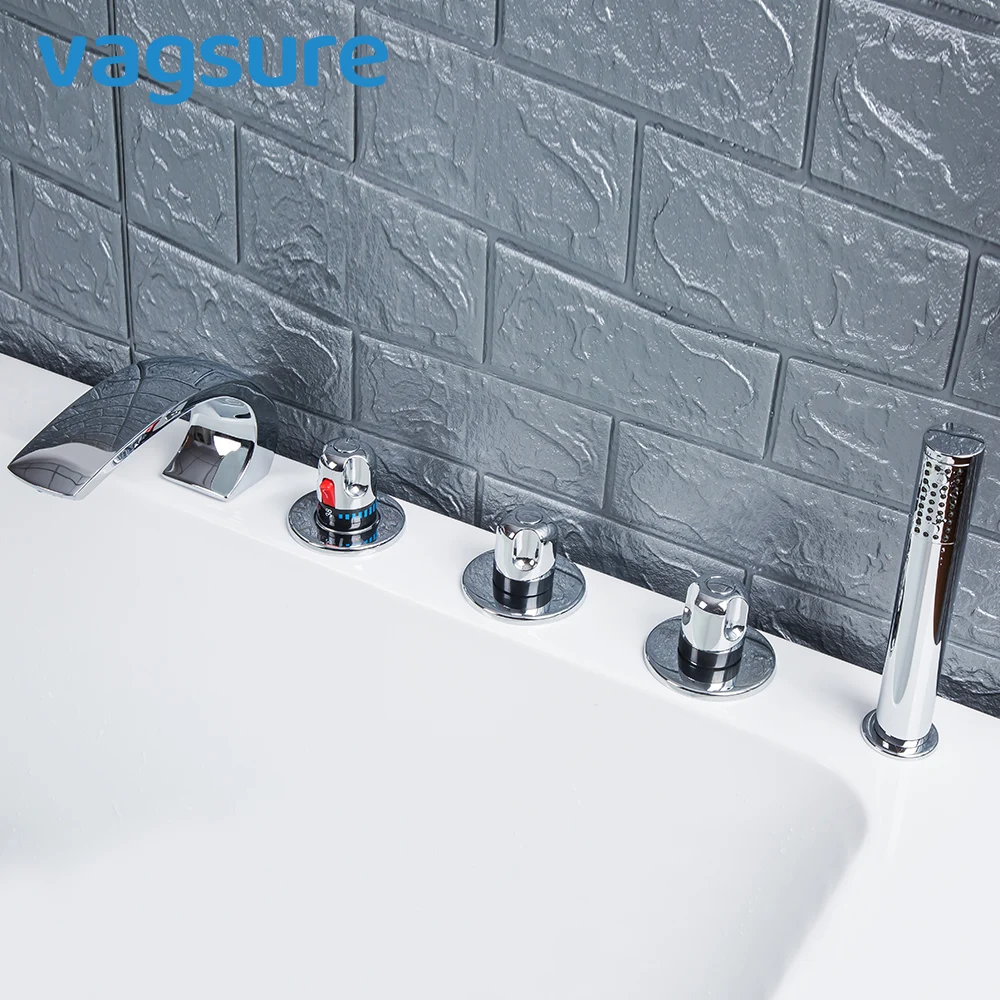 

Thermostatic Chrome Brass Round Waterfall Jacuzzi Faucet Set Bathroom Siamese or Separated Cold&Hot Water Shower Mixer Tap