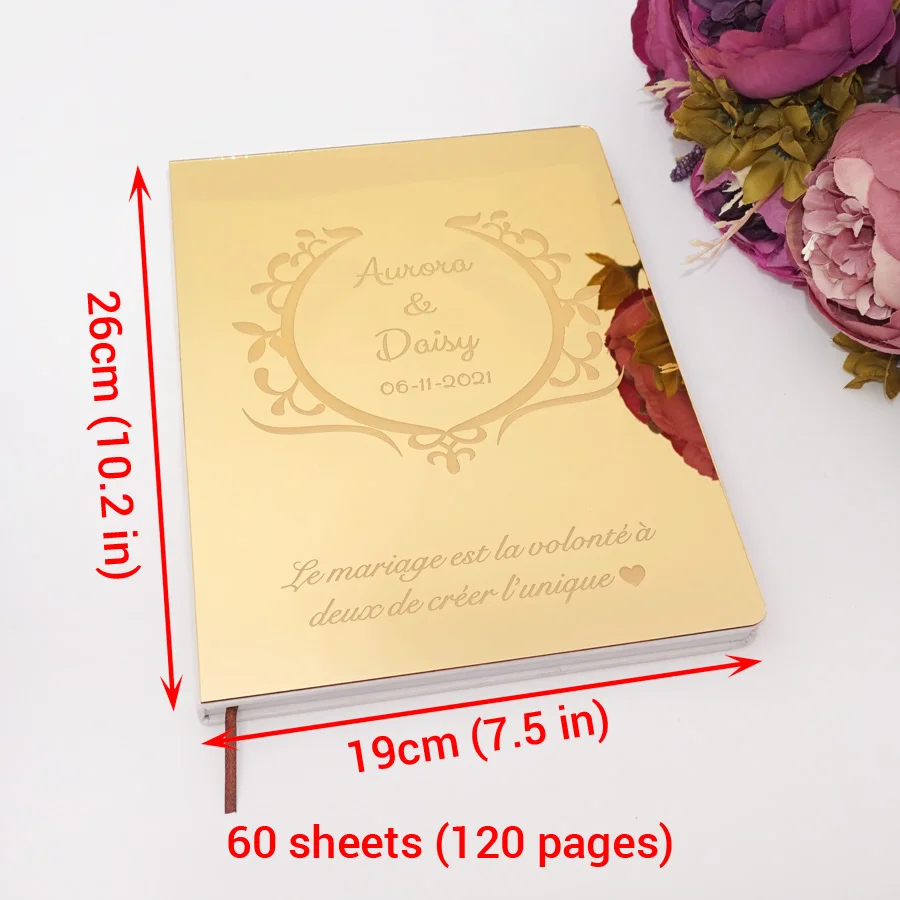 Acrylic Mirror Cover Flowers Design Guest Book Unique Bride & Groom Memory Album,Wedding Party Decoration Newlyweds Gift