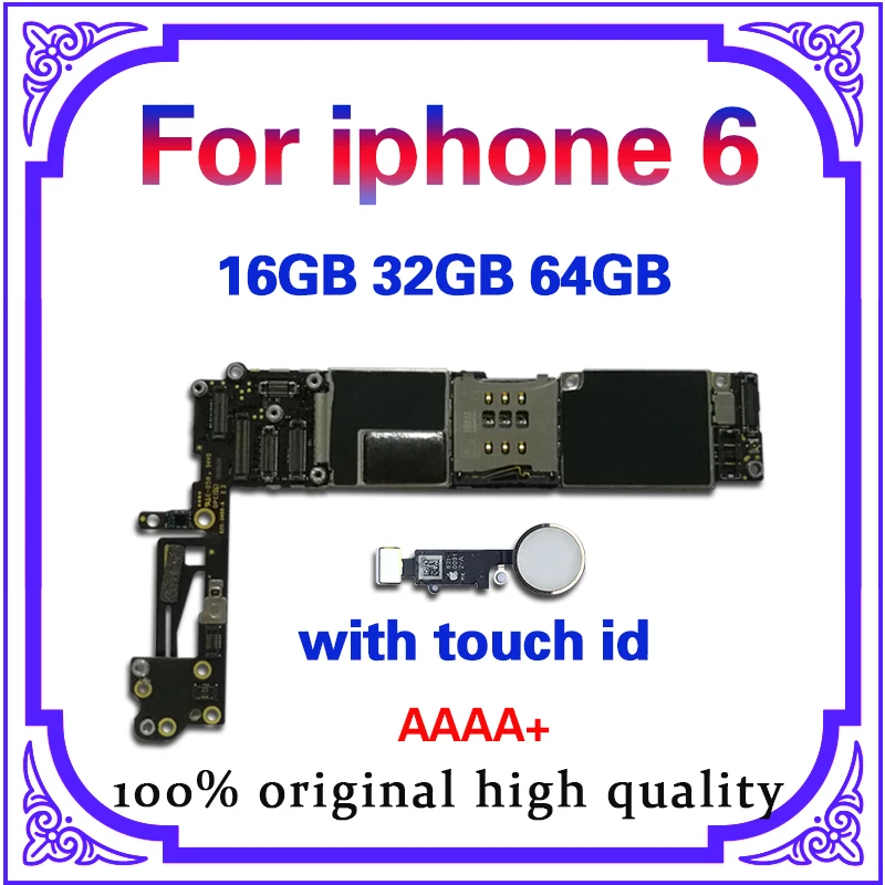 

100% Original unlocked for iphone 6 Motherboard With Touch ID/without Touch ID,for iphone 6 Logic boards,16gb / 32gb / 64gb