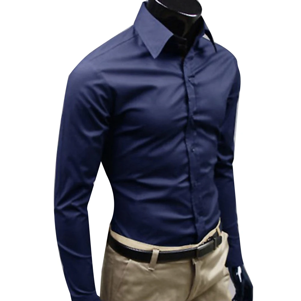 Dress Shirts Men Casual Shirts Business Gentleman Wild Shirt M-5XL Slim Cotton Plus Size Shirt Men's Pure Color Long Sleeve Fashion Design