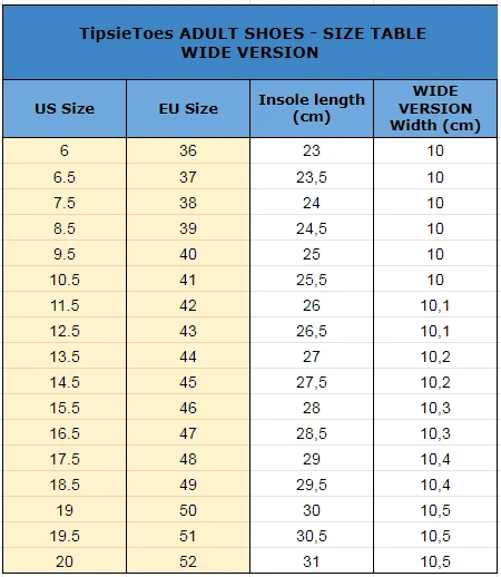wider size chart
