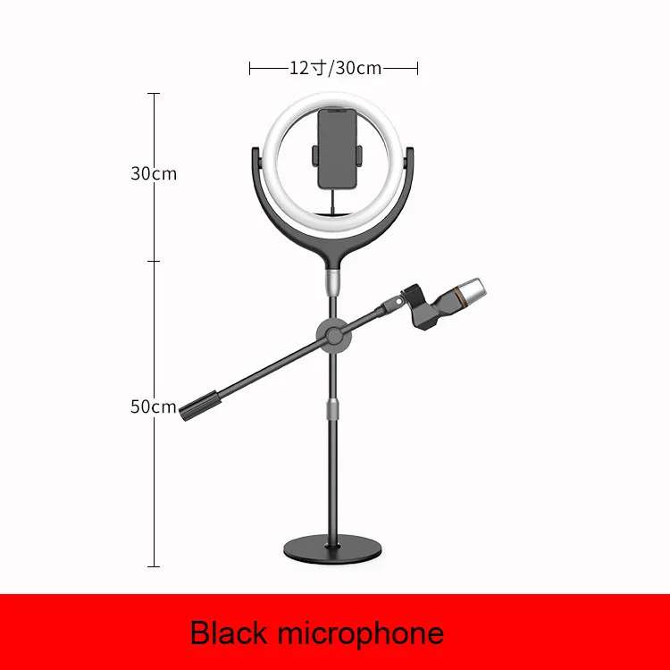 microphone black Кольцевой светильник с регулируемой яркостью 30 см/12 дюймов для внешней фотографии светодиодный кольцевой светильник для селфи с держателем для телефона для видеосъемки студийного микрофона - Цвет: microphone black