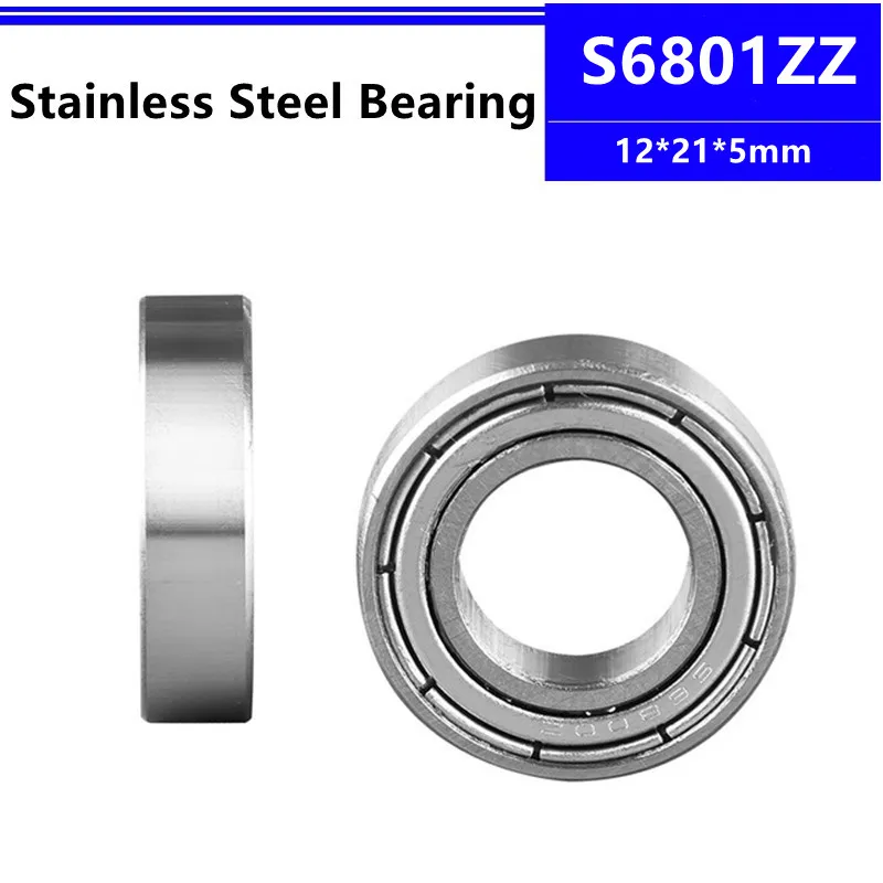 10Pcs 6801Z Stainless Steel Ball Bearings - 12x21x5mm Double Shielded Deep Groove Bearings