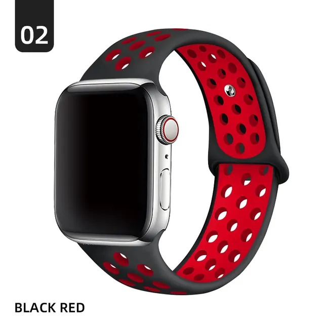 Silicone Strap For Apple Watch band 40mm 44mm 38mm 42mm 44 mm Rubber watchband smartwatch bracelet iWatch series 3 4 5 6 se band Black with red