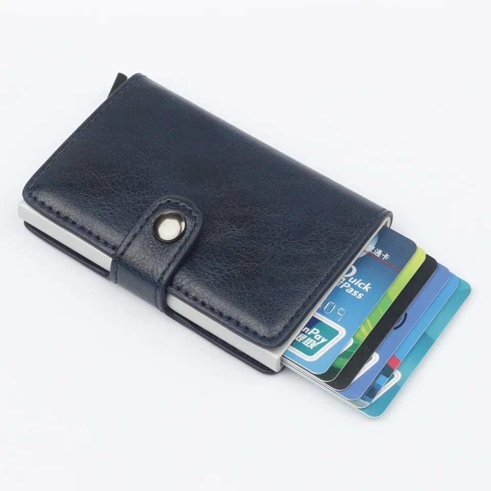 New Fashion Anti RFID Blocking Men's Credit Card Holder Leather Small Wallet ID Bank Card Case Metal Protection Purse For Women