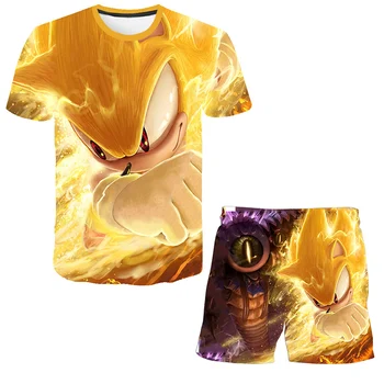 

3D Boys Suit T-shirts Sonic the Hedgehog Kids Clothes Mario Sonic T-shirt Girls coat Costume Children Summer Set Baby Boy shorts