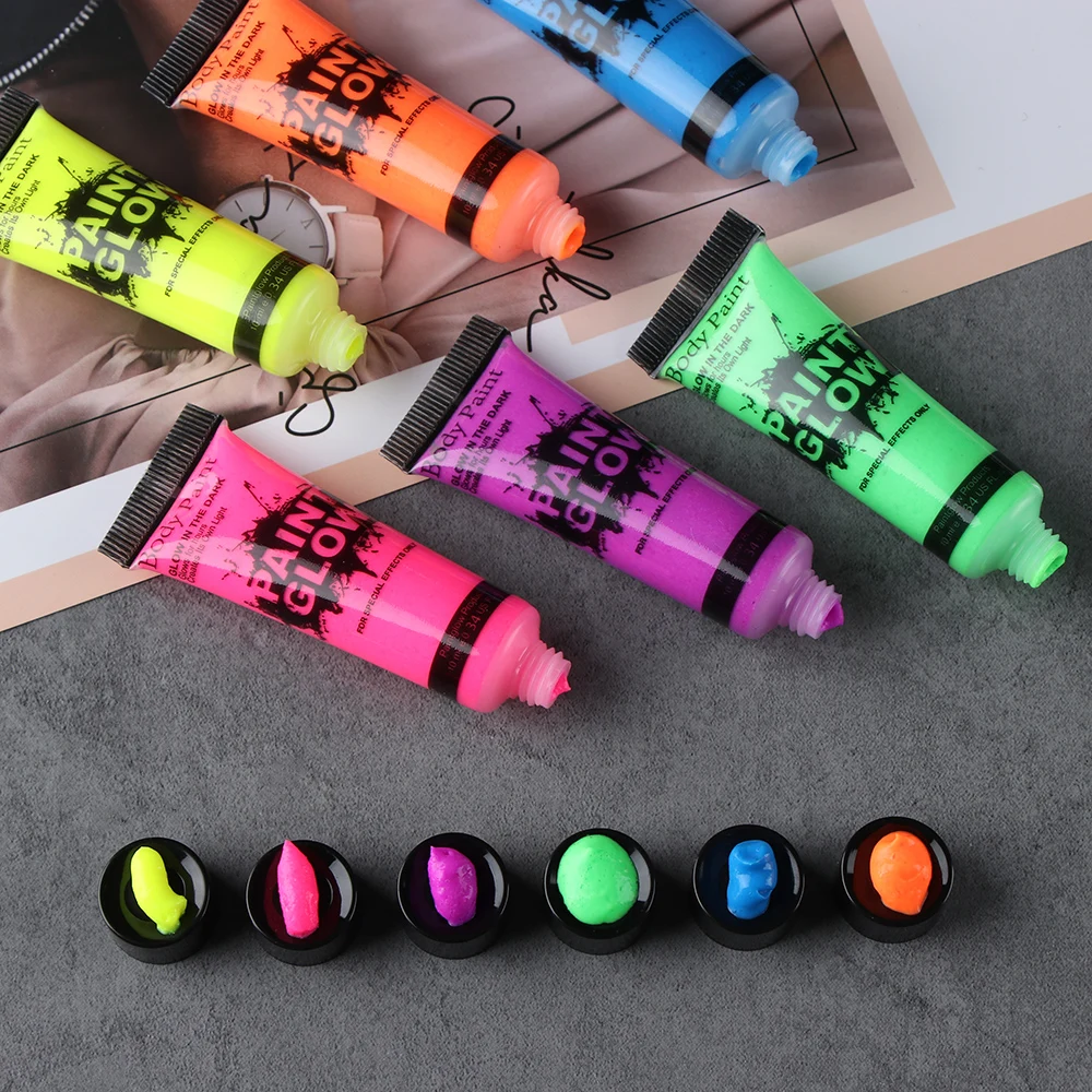 6pcs/Set UV Body Paint Colorful Neon Fluorescent Party Festival Cosplay Makeup Paint Kids Halloween 6 Colors Face Body Painting