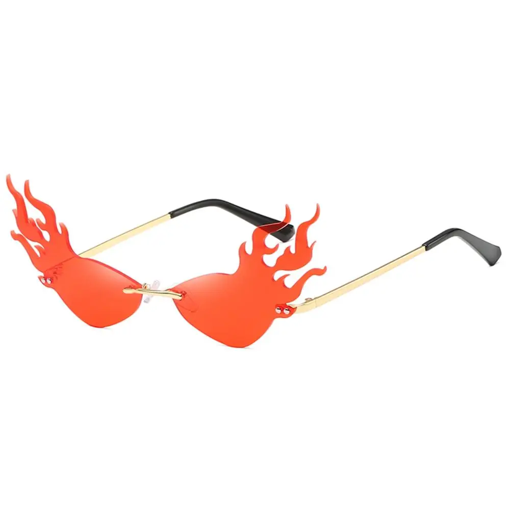 Модные огненные волнистые солнечные очки с пламенем, женские и мужские солнцезащитные очки без оправы, роскошные трендовые вечерние солнцезащитные очки с широкой стороной, уличная одежда