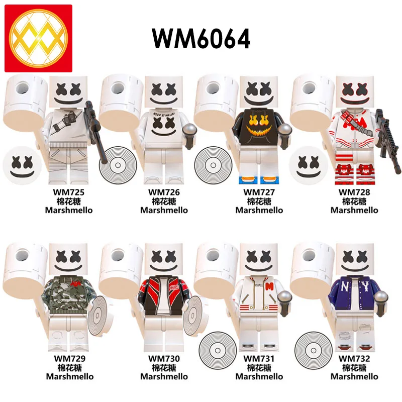 

20 PCS Famous DJ Marshmallow Microphone AIM Agent Kiss Band Building Blocks DIY Model Action Toys Collection For Children gifts