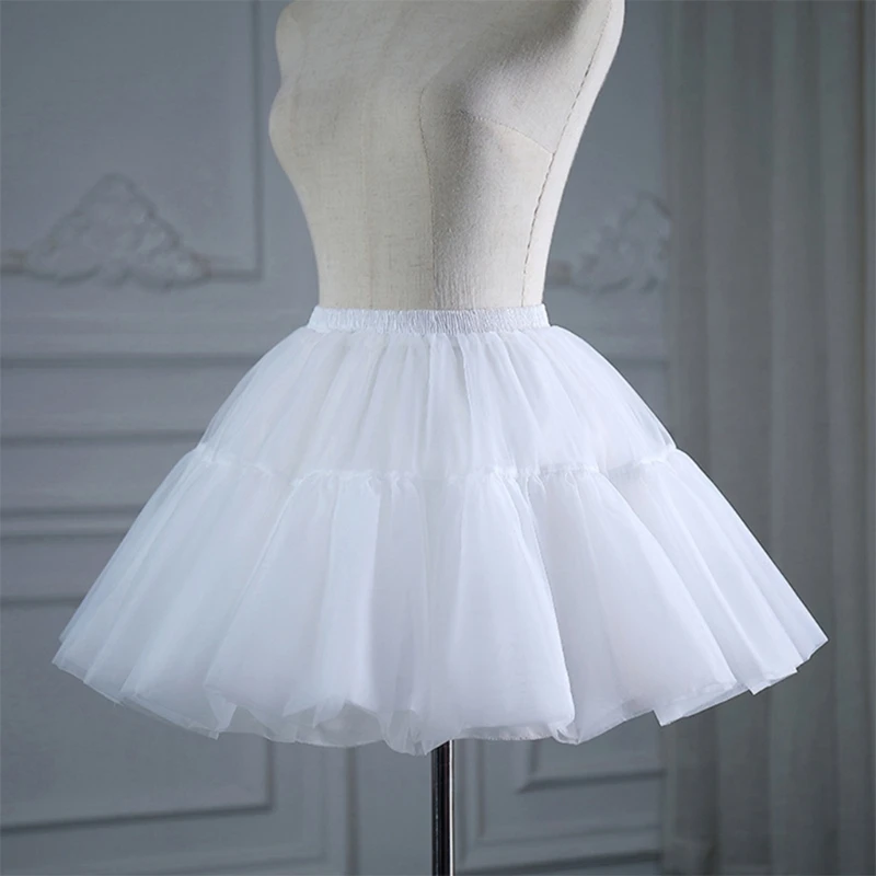 Girls Skirt Short Petticoat Cosplay Lace Fishbone Lolita Slip Liner White