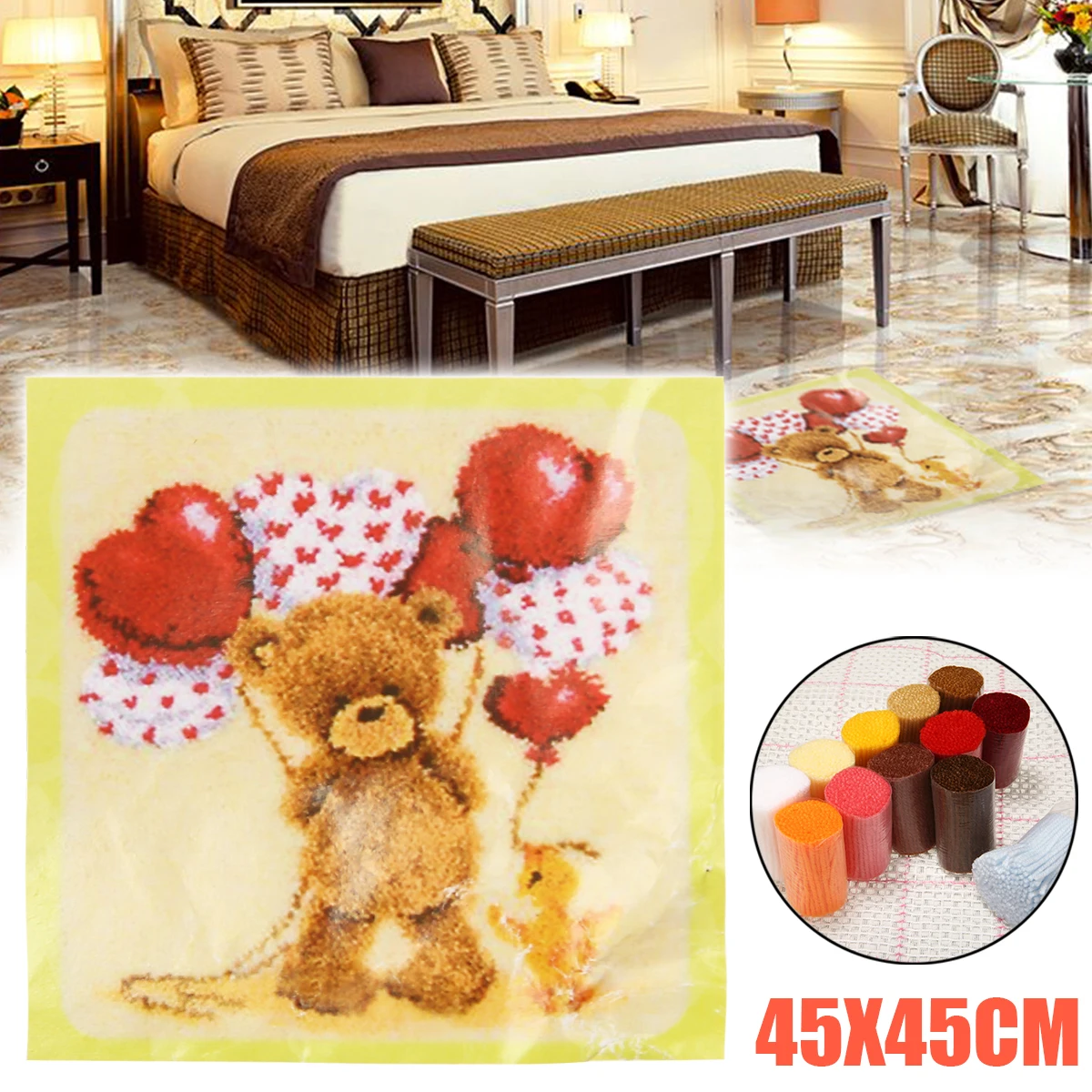 Cartonn Bear Large Latch Hook Rug Carpet Kit for Making Bear Balloon Pattern Cushion Pillow Mat/Sofa Cushion/Carpet/Rug Craft
