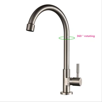 

G1/2 New 304 Stainless Steel Wash Basin Single Cold Faucet 360 ° Rotating Kitchen Sink Tap Restaurant Vertical Type bibcock